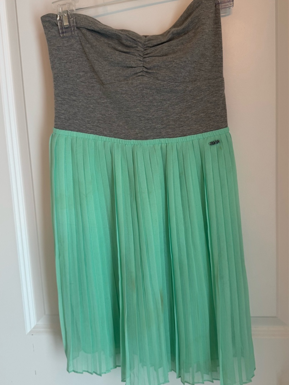 Roxy Gray and Mint Green Strapless Pleated Midi Skirt